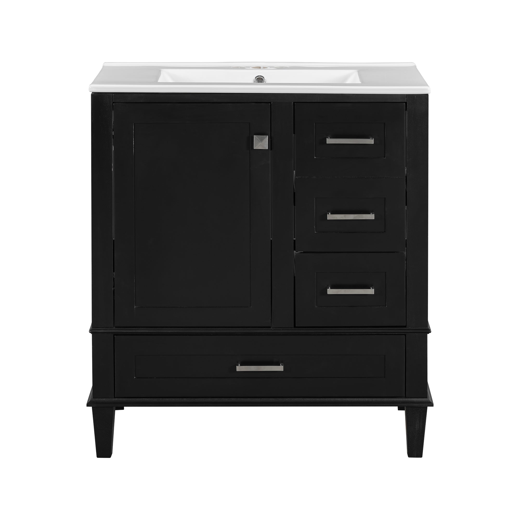 KZG modern black bathroom vanity with integrated sink, 30 in. wide with three soft-closing drawers — image 1