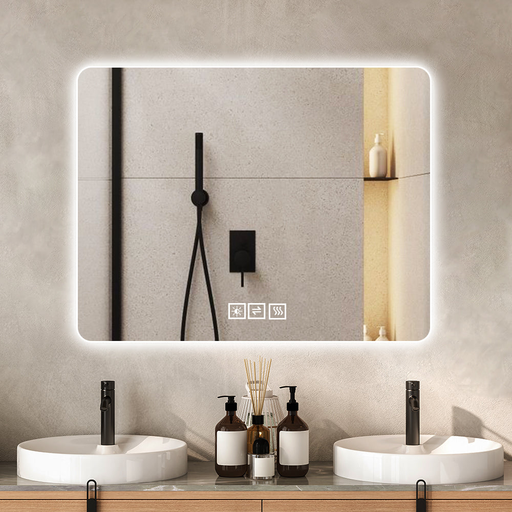 KZG 28-inch by 36-inch LED lighted vanity mirror with anti-fog glass and adjustable dimmable backlighting — image 1