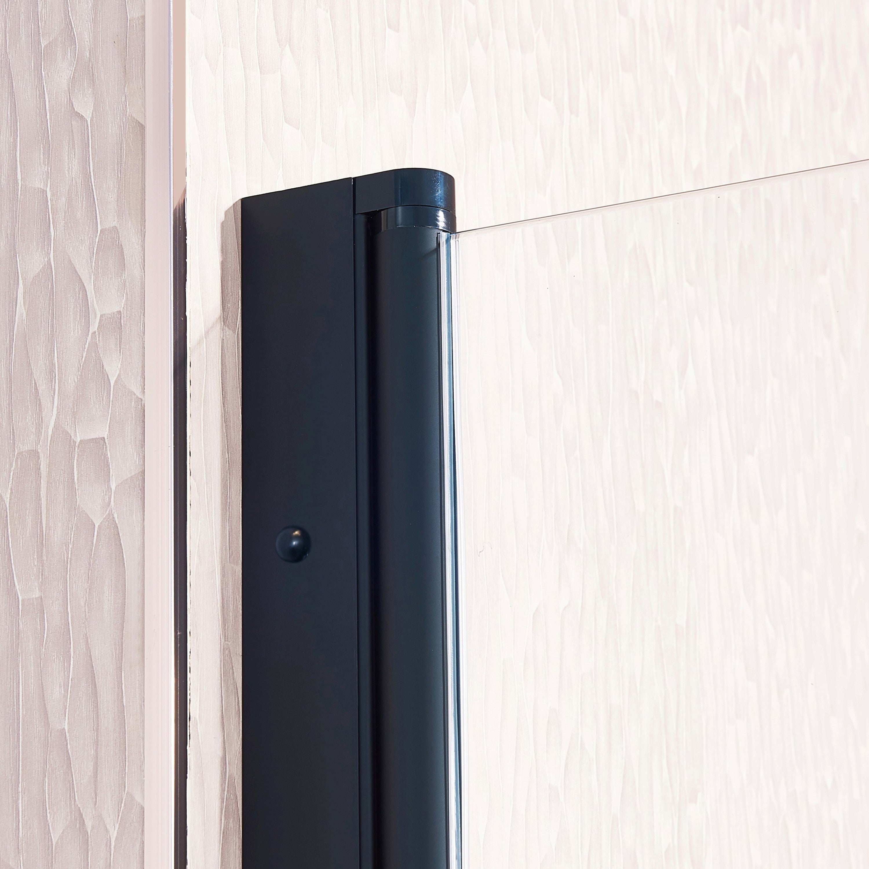 KZG 34–35.5 inch pivot swing shower door in matte black aluminum with clear tempered glass — image 3