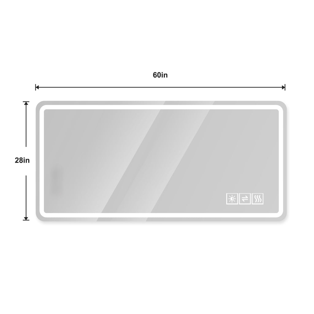 KZG 28x60 inch LED dimmable vanity mirror with anti-fog tempered glass in silver — image 3