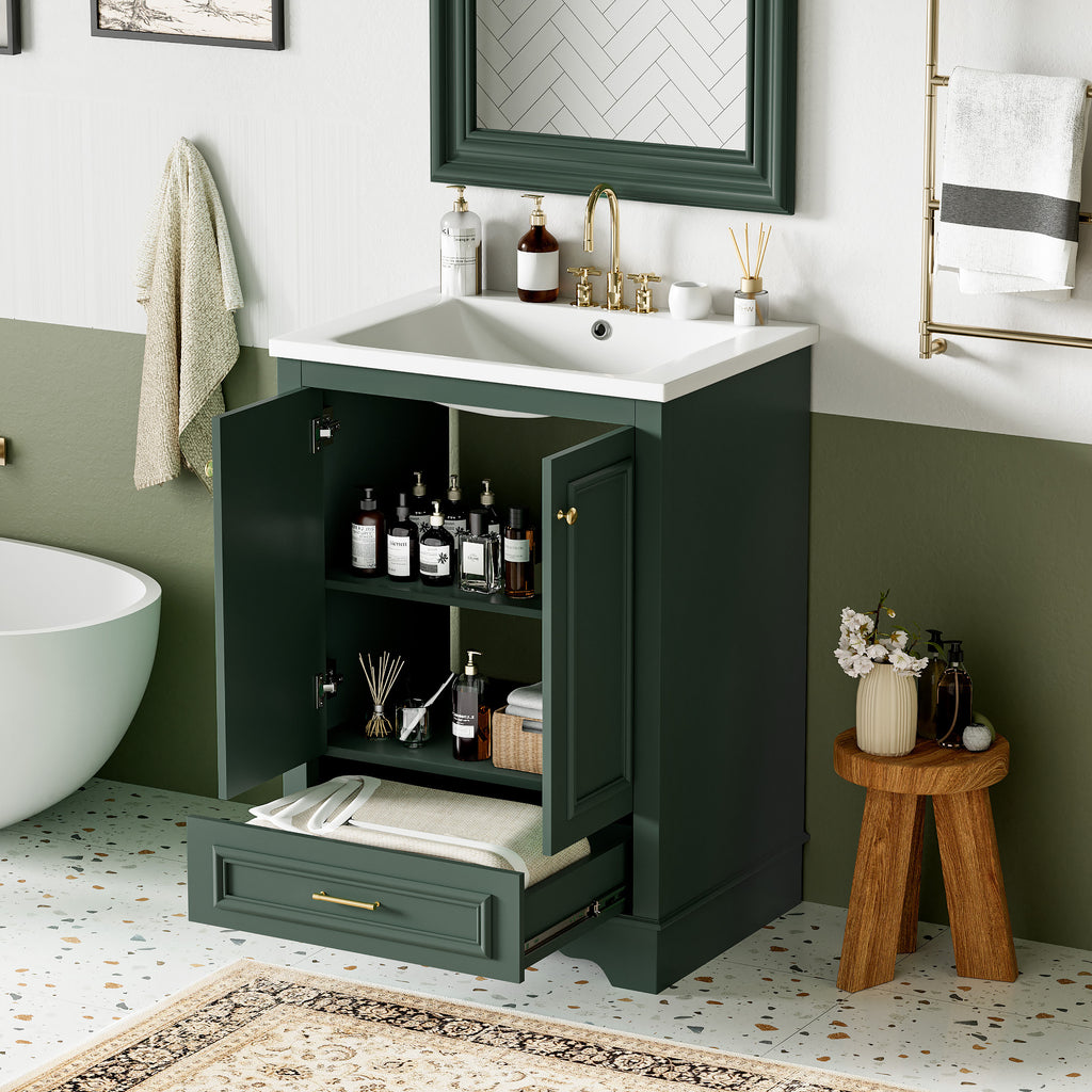 KZG 24-inch modern green bathroom vanity with ceramic sink and soft-closing doors — image 6