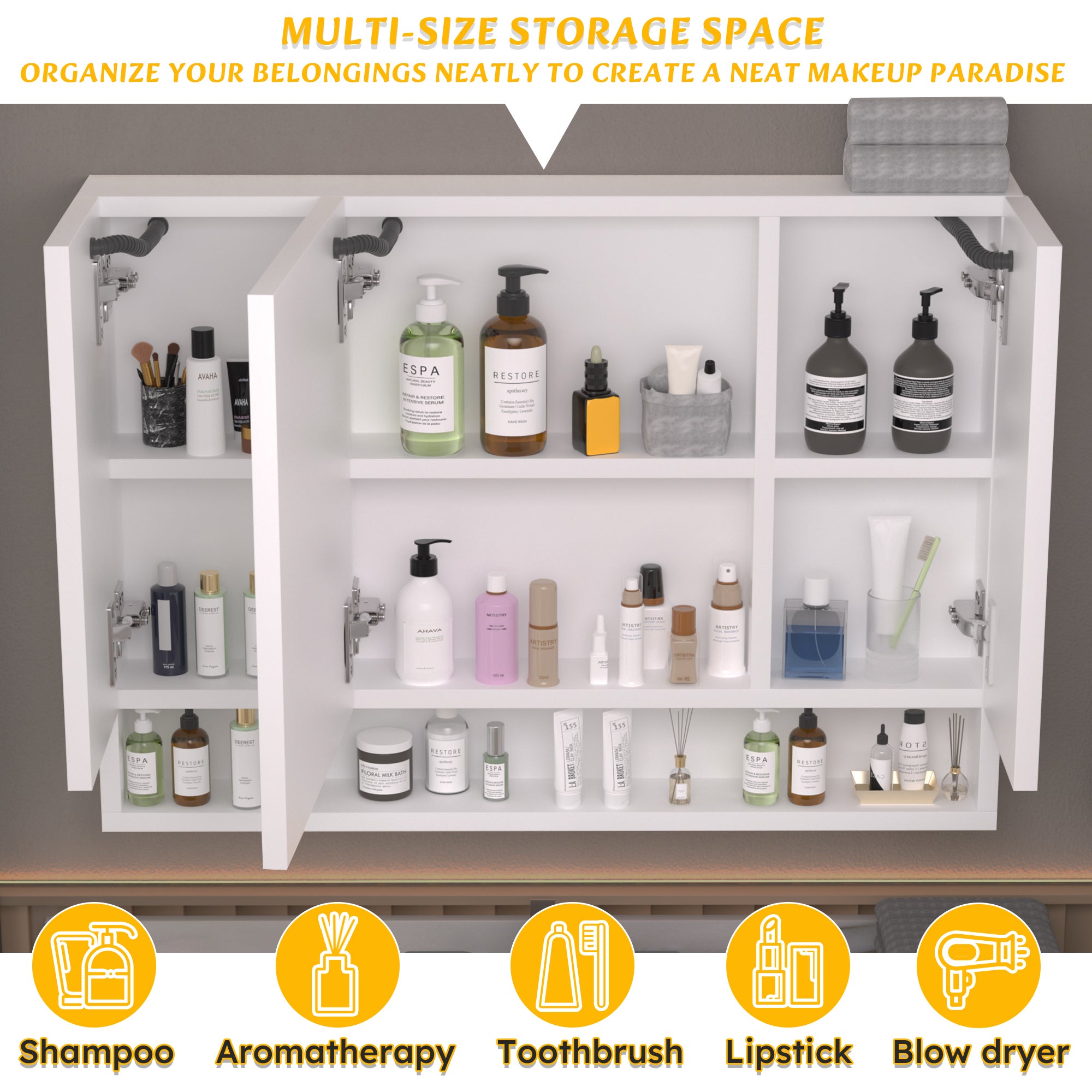 Modern white aluminum medicine cabinet with LED lighting and anti-fog mirror — image 6