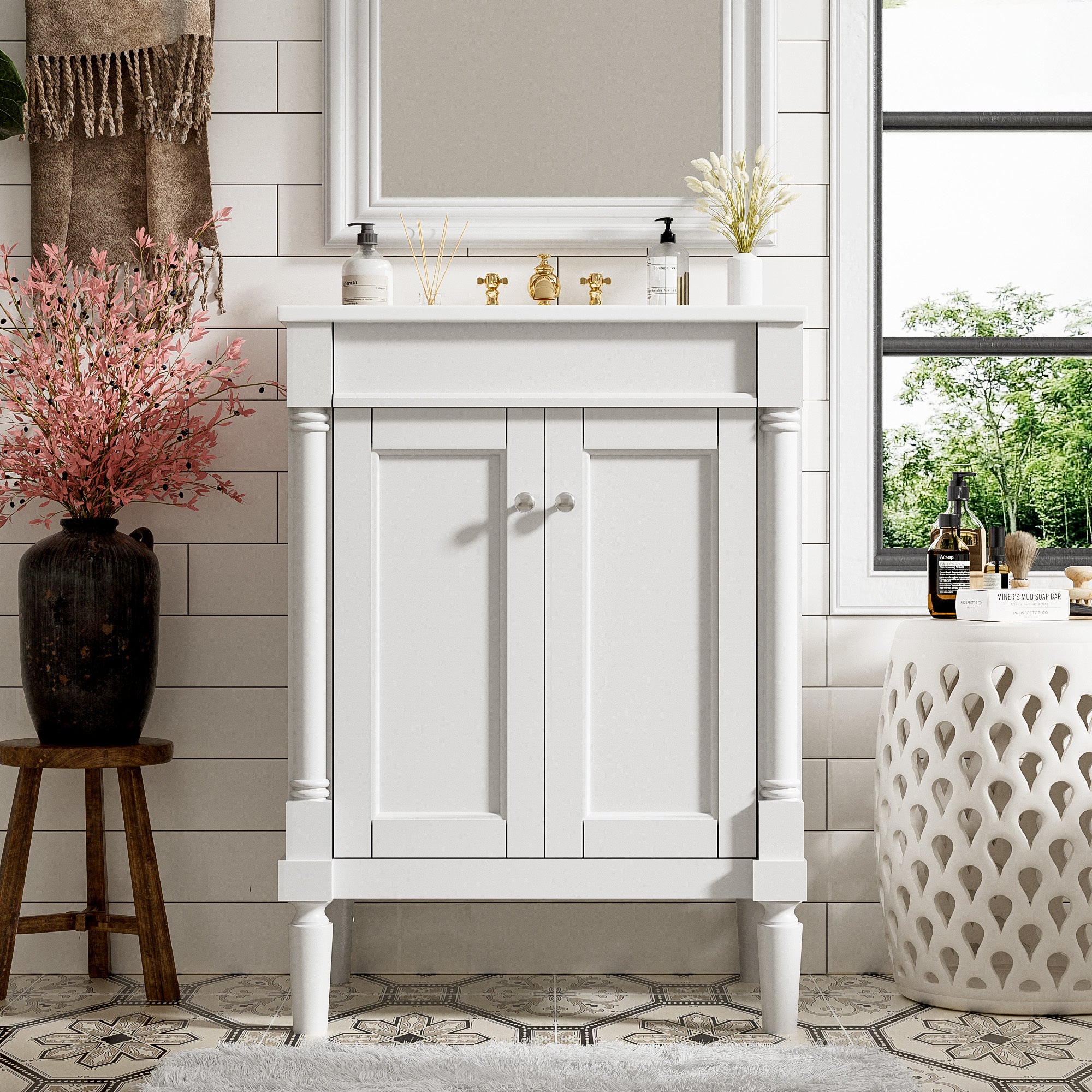 White ceramic modern bathroom vanity with 24-inch width and two-door storage — image 5