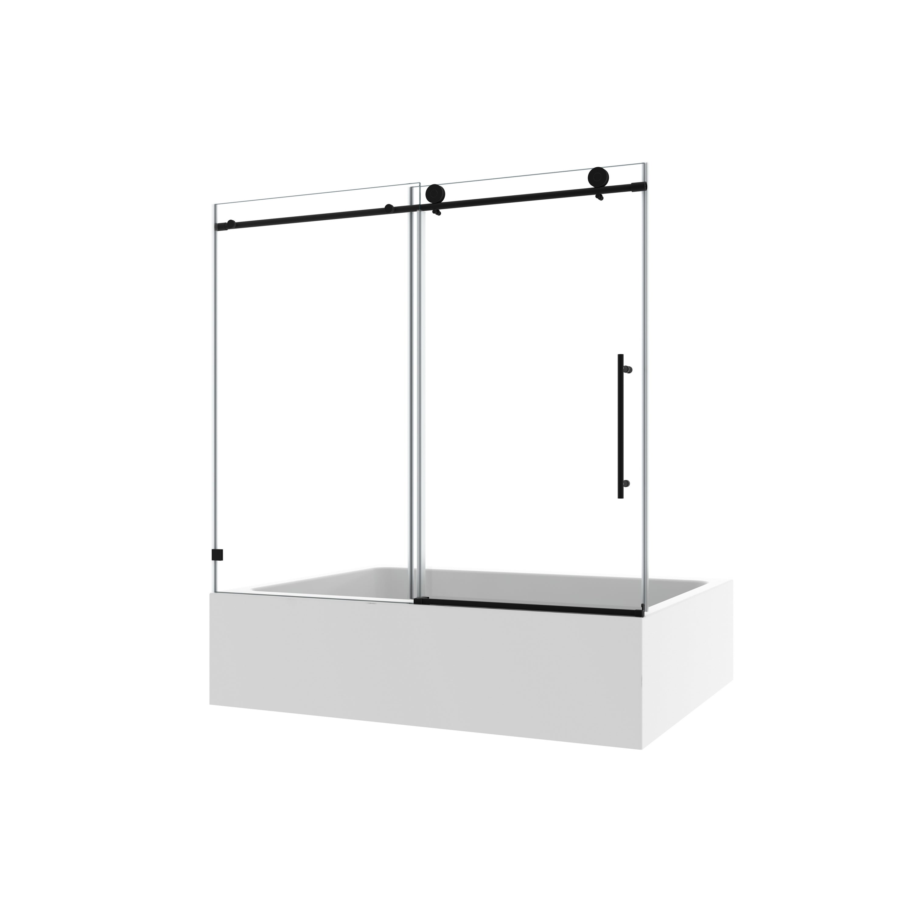 KZG matte black frameless sliding shower door with adjustable soft-close pulleys — image 2