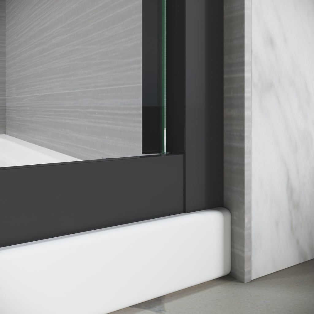 Matte black semi-frameless sliding shower door with clear tempered glass — image 3