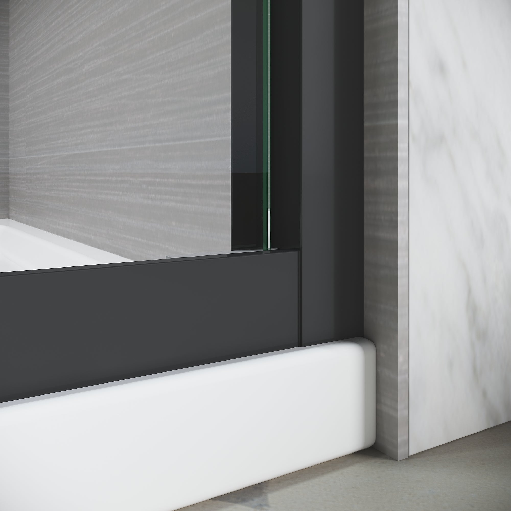 Matte black semi-frameless sliding shower door with clear tempered glass — image 3