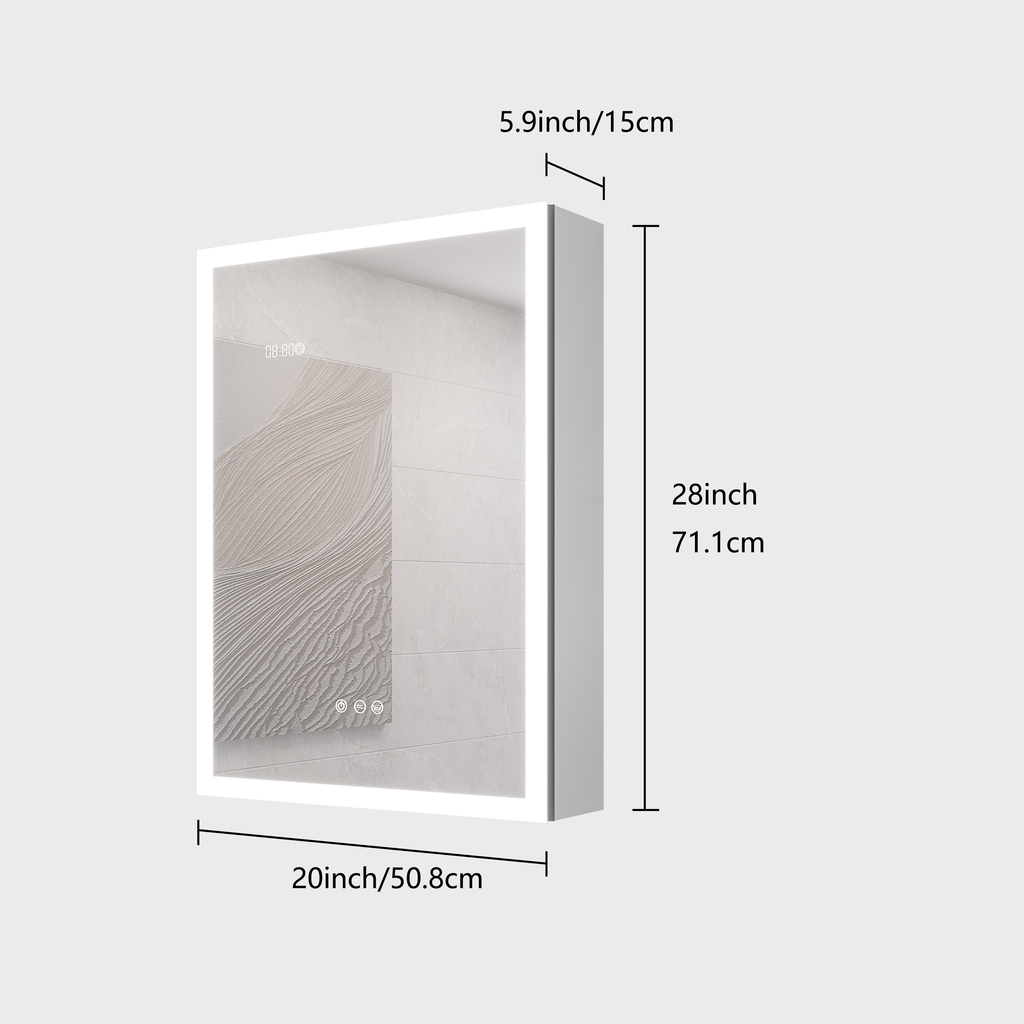 KZG 28x20 inch silver aluminum LED medicine cabinet with defogger and digital clock display — image 3