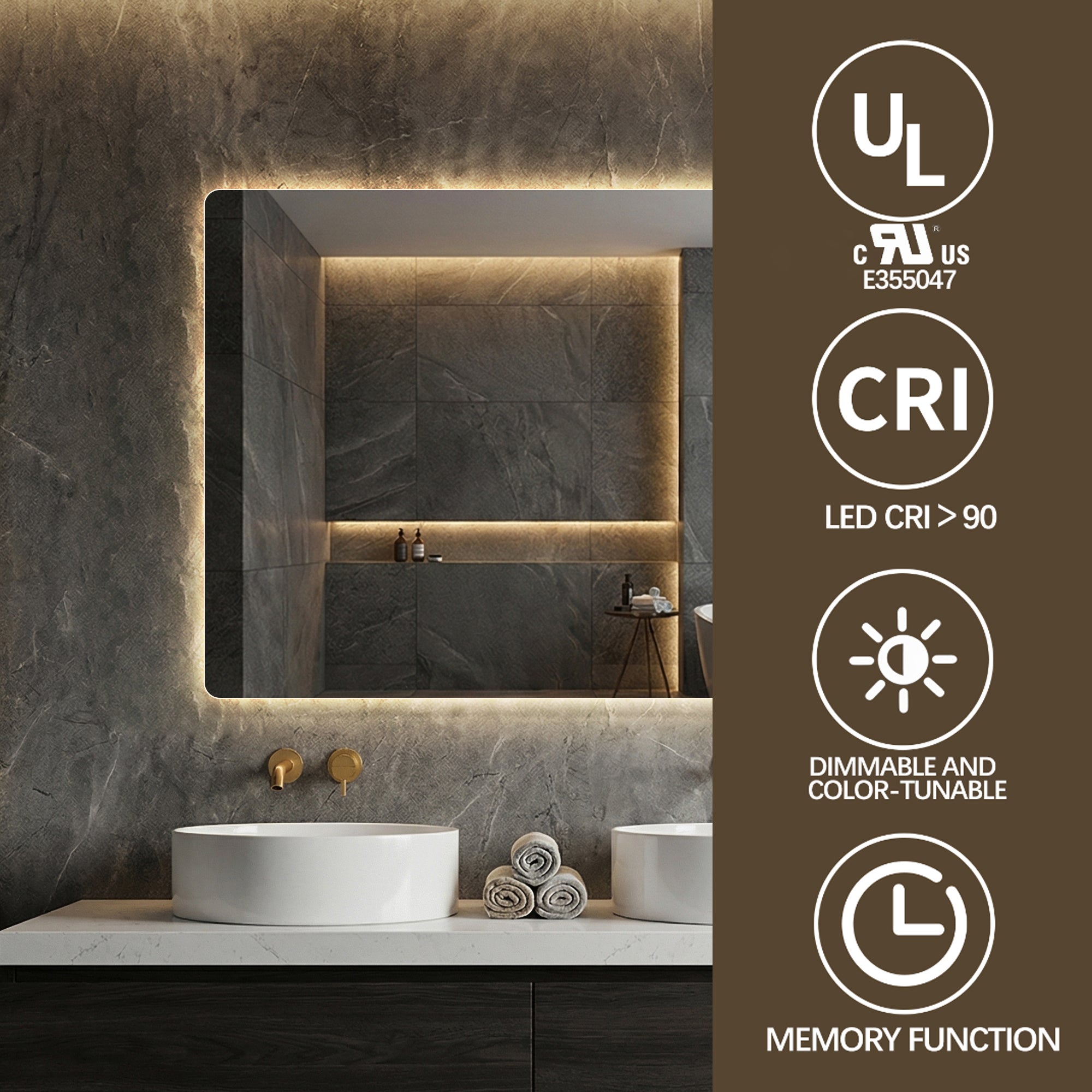 KZG 28-inch by 36-inch LED lighted vanity mirror with anti-fog glass and adjustable dimmable backlighting — image 5