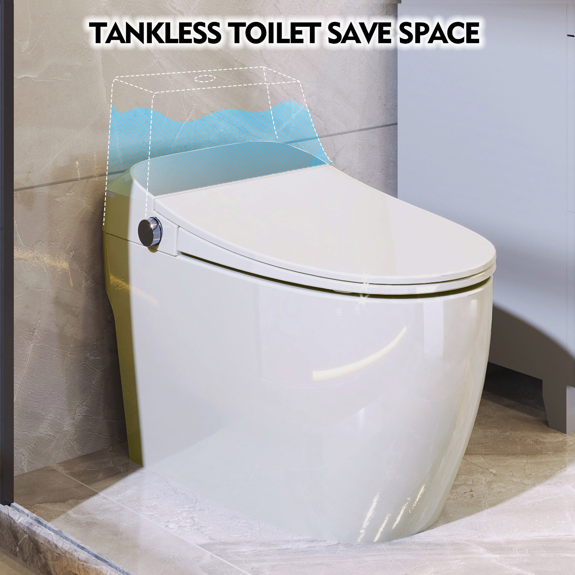 KZG one-piece smart toilet with heated seat and foot sensor in white ceramic — image 6