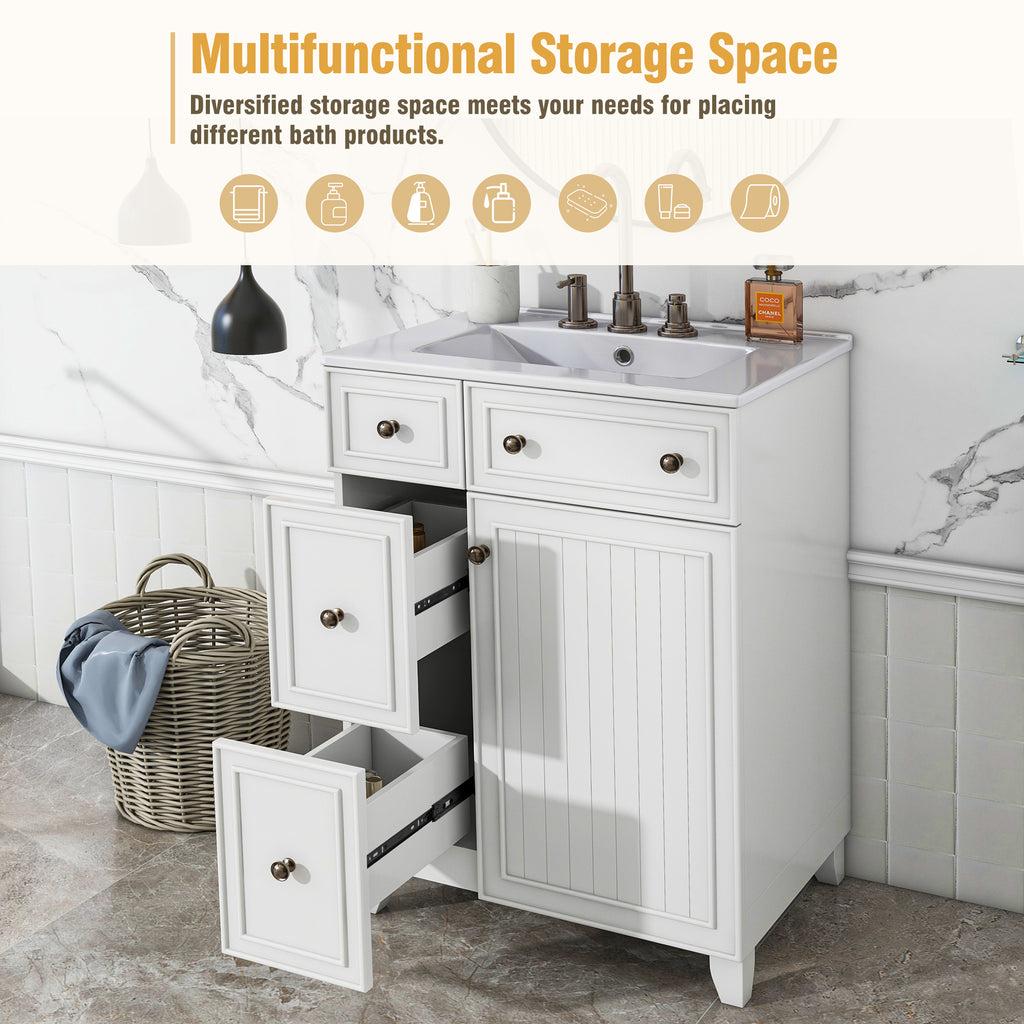 KZG 24-inch white transitional bathroom vanity cabinet with ceramic sink — image 7