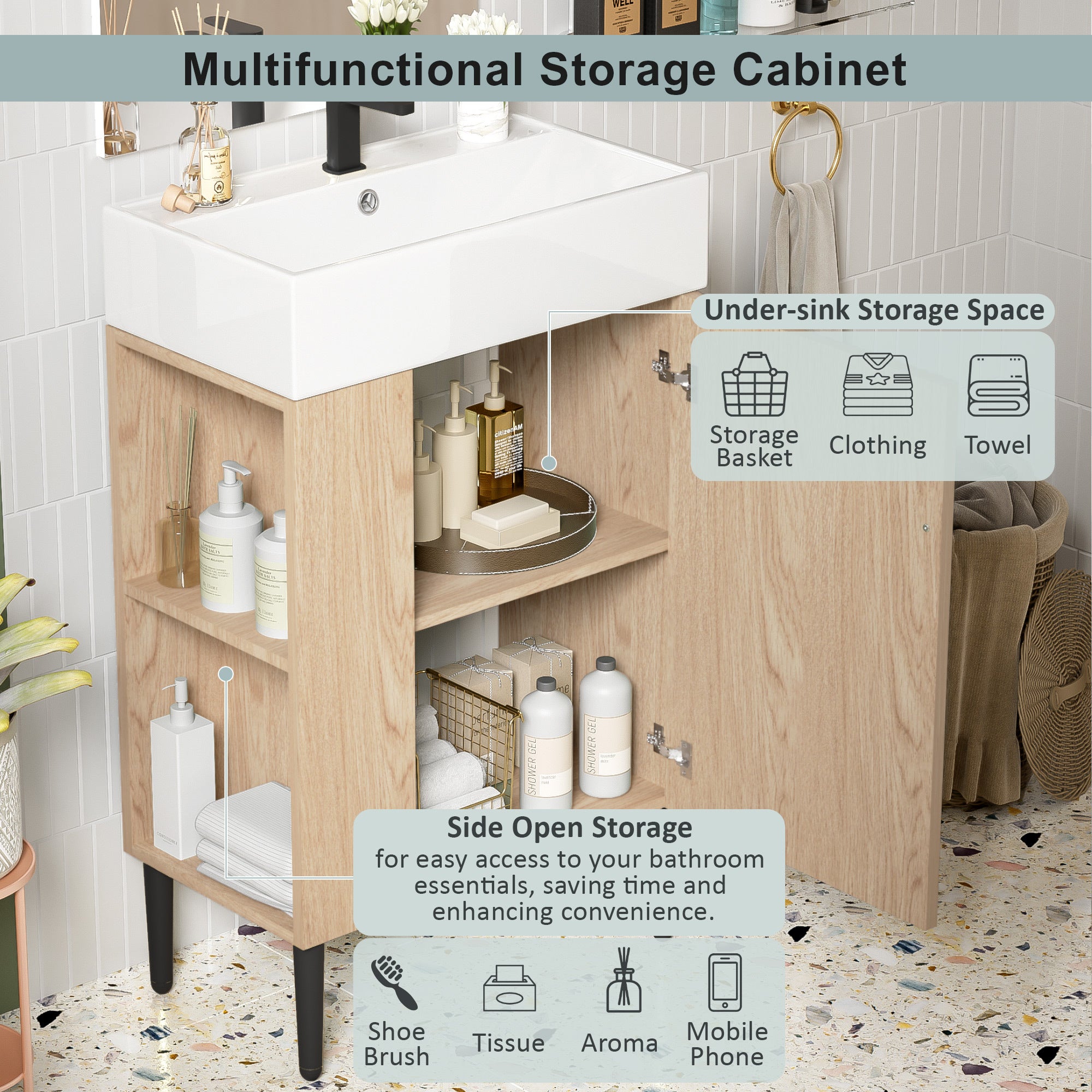 KZG modern wood bathroom vanity with ceramic sink and gold handles — image 6