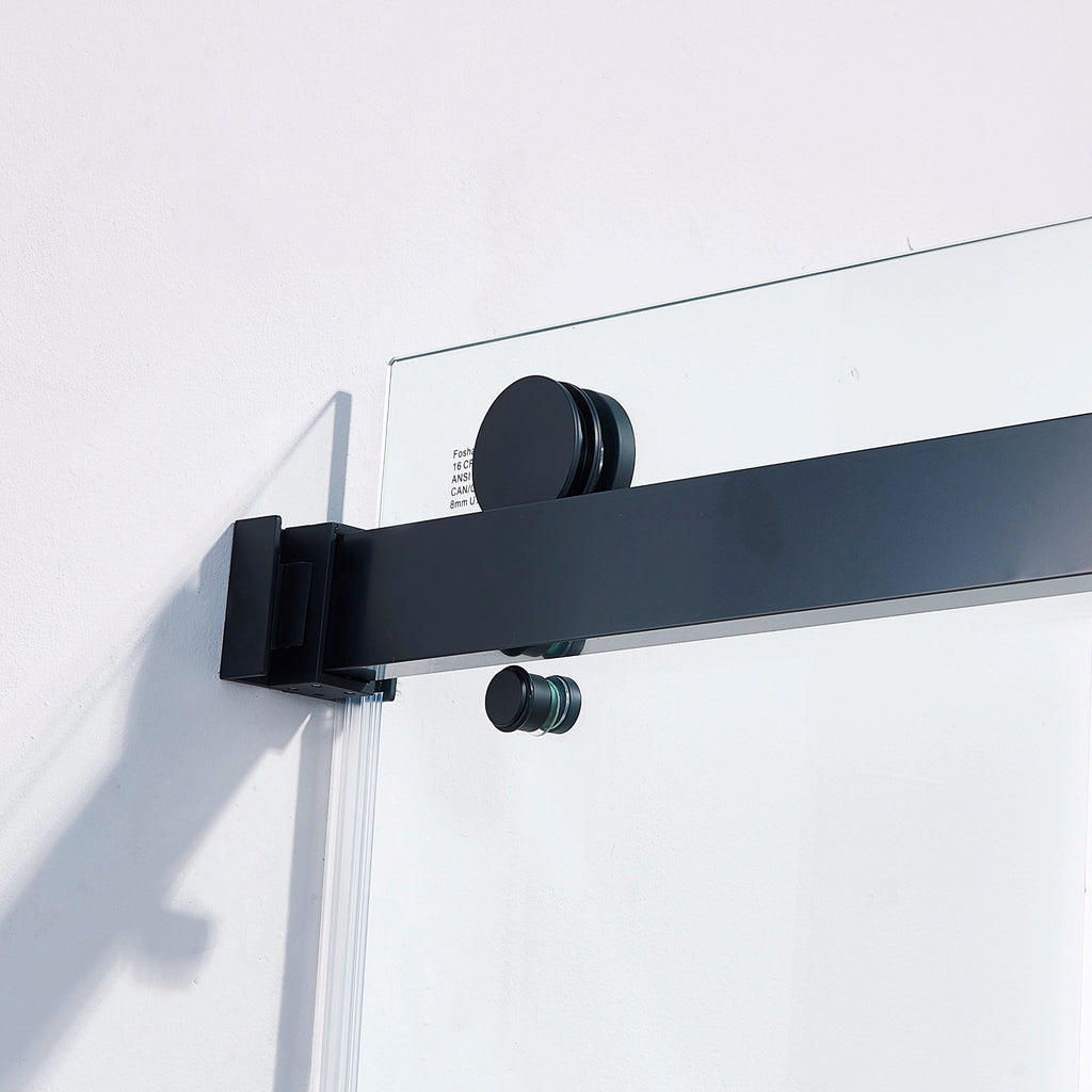 KZG 56-60 in. frameless double sliding tub shower door, matte black stainless steel with clear tempered glass — image 3