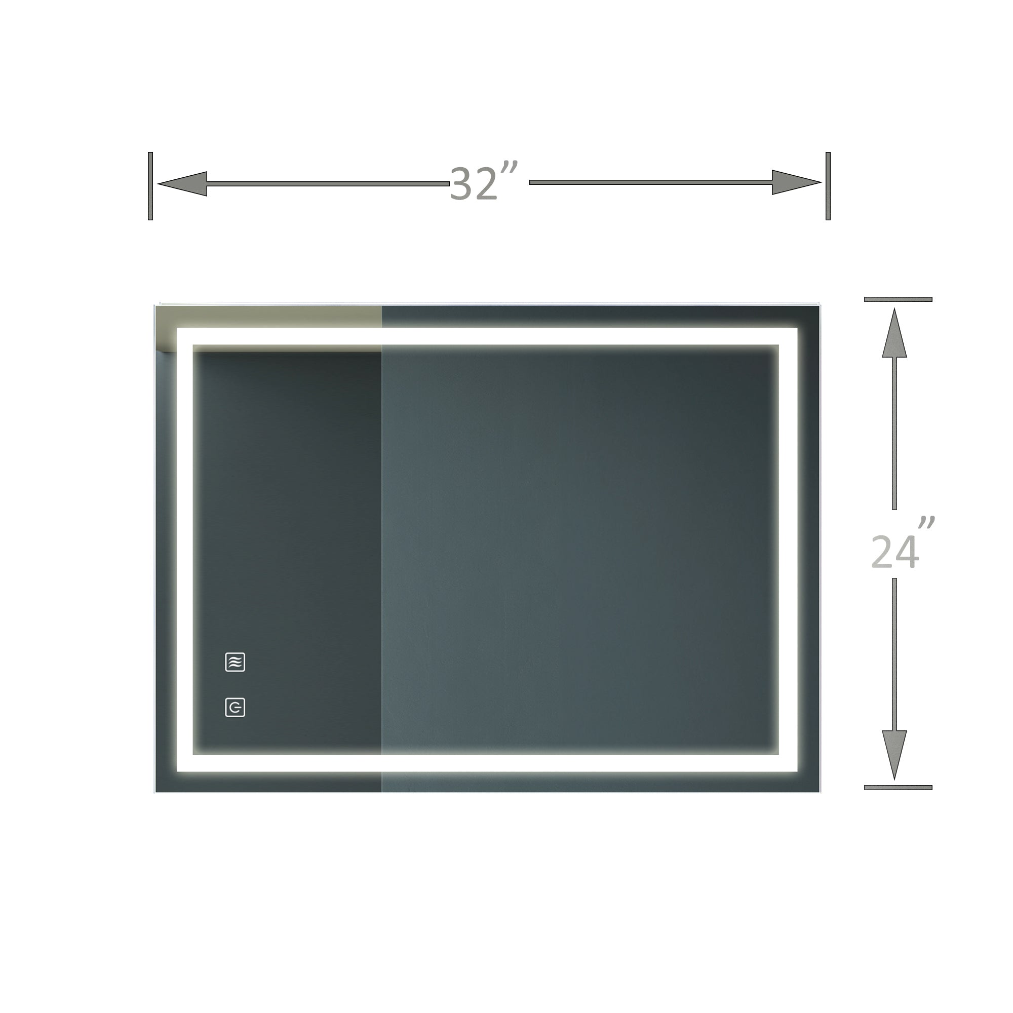 KZG 32 in. x 24 in. frameless LED bathroom mirror with anti-fog and dimmable front lighting in silver — image 1