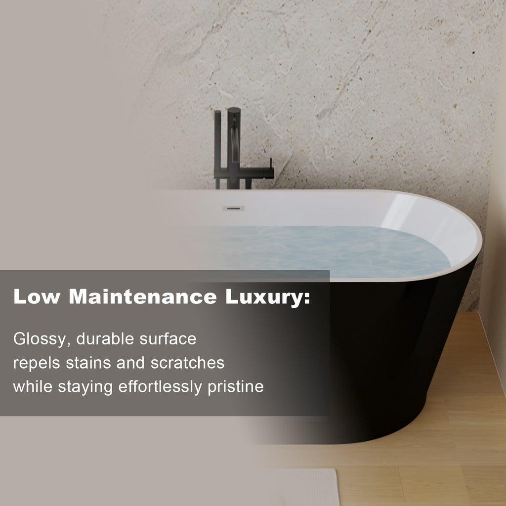 KZG 59-inch glossy black acrylic freestanding soaking tub with chrome drain — image 6