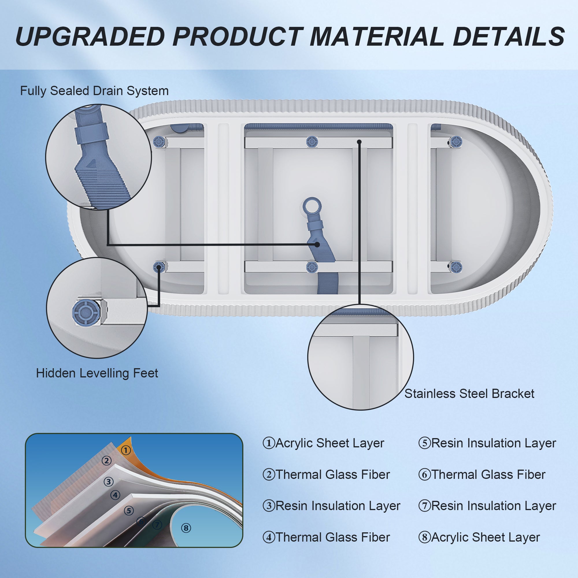 KZG 67-inch linear freestanding acrylic soaking tub in glossy white with chrome toe-tap drain — image 7