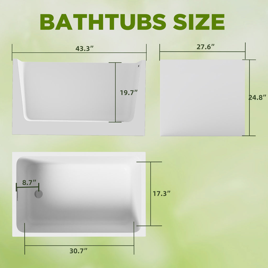 KZG 43 in. gloss white acrylic freestanding soaking bathtub with chrome drain — image 3