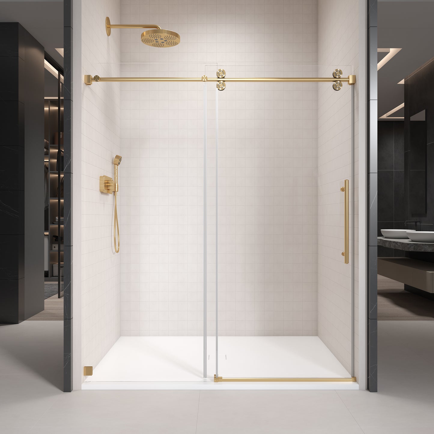 Single Sliding Frameless Shower Door with Clear 3/8 in. Glass