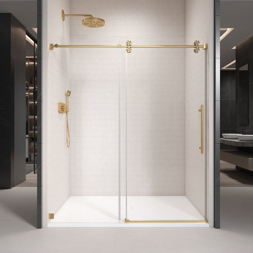 Frameless single sliding shower door with clear 3/8 in. tempered glass — image 1