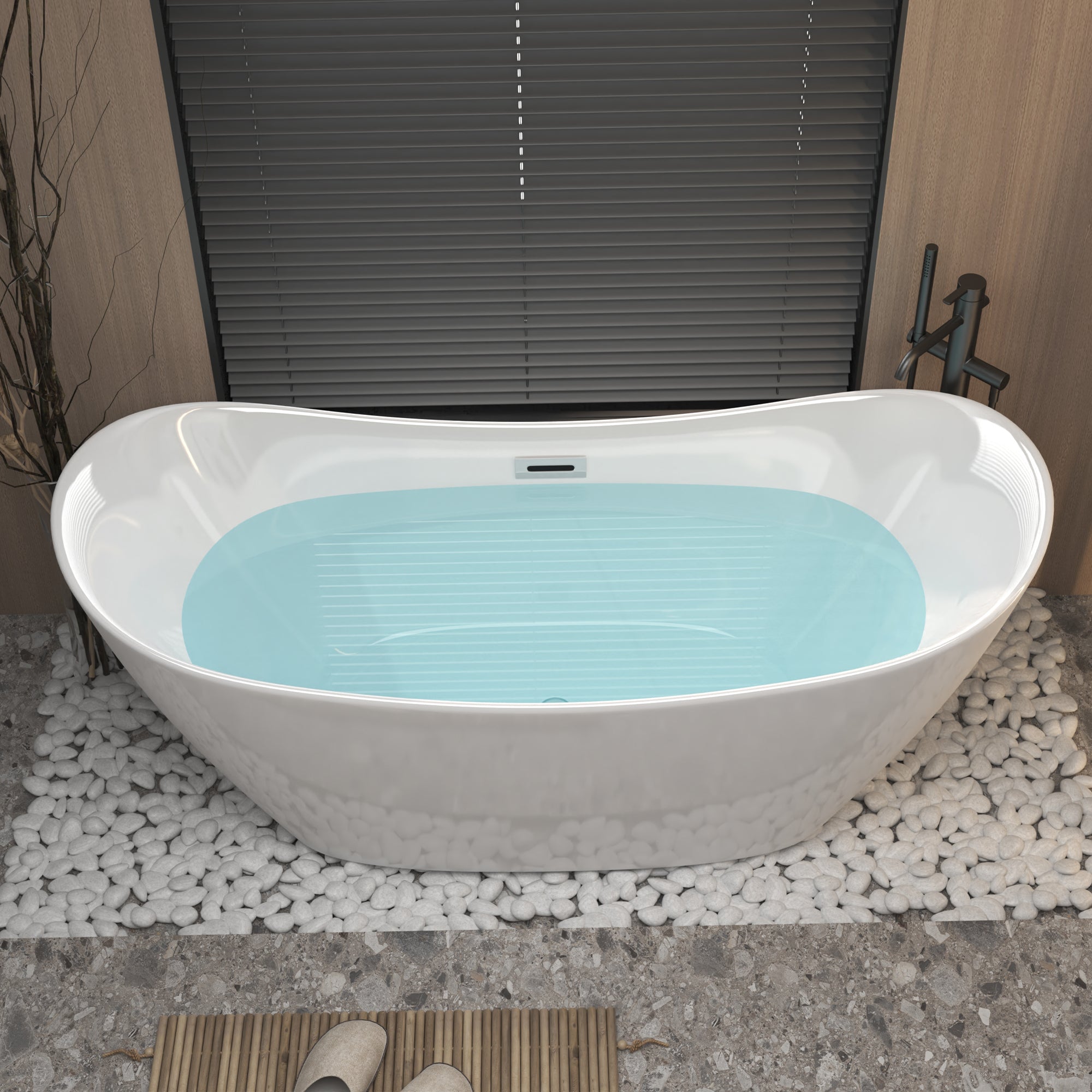 KZG modern acrylic freestanding soaking tub in gloss white with chrome overflow and drain — image 5