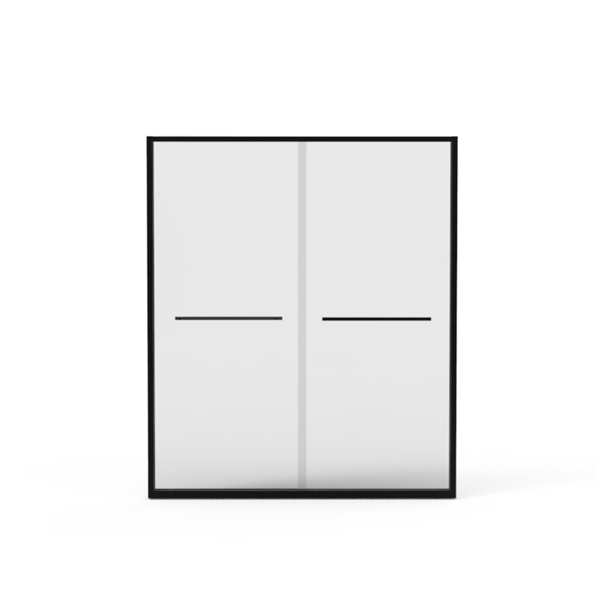 KZG matte black aluminum double sliding shower door with clear tempered glass and black hardware — image 1