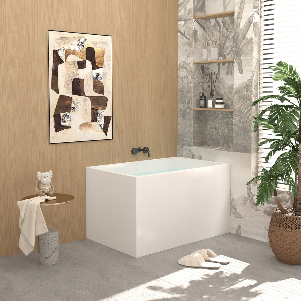 KZG 43 in. gloss white acrylic freestanding soaking bathtub with chrome drain — image 5