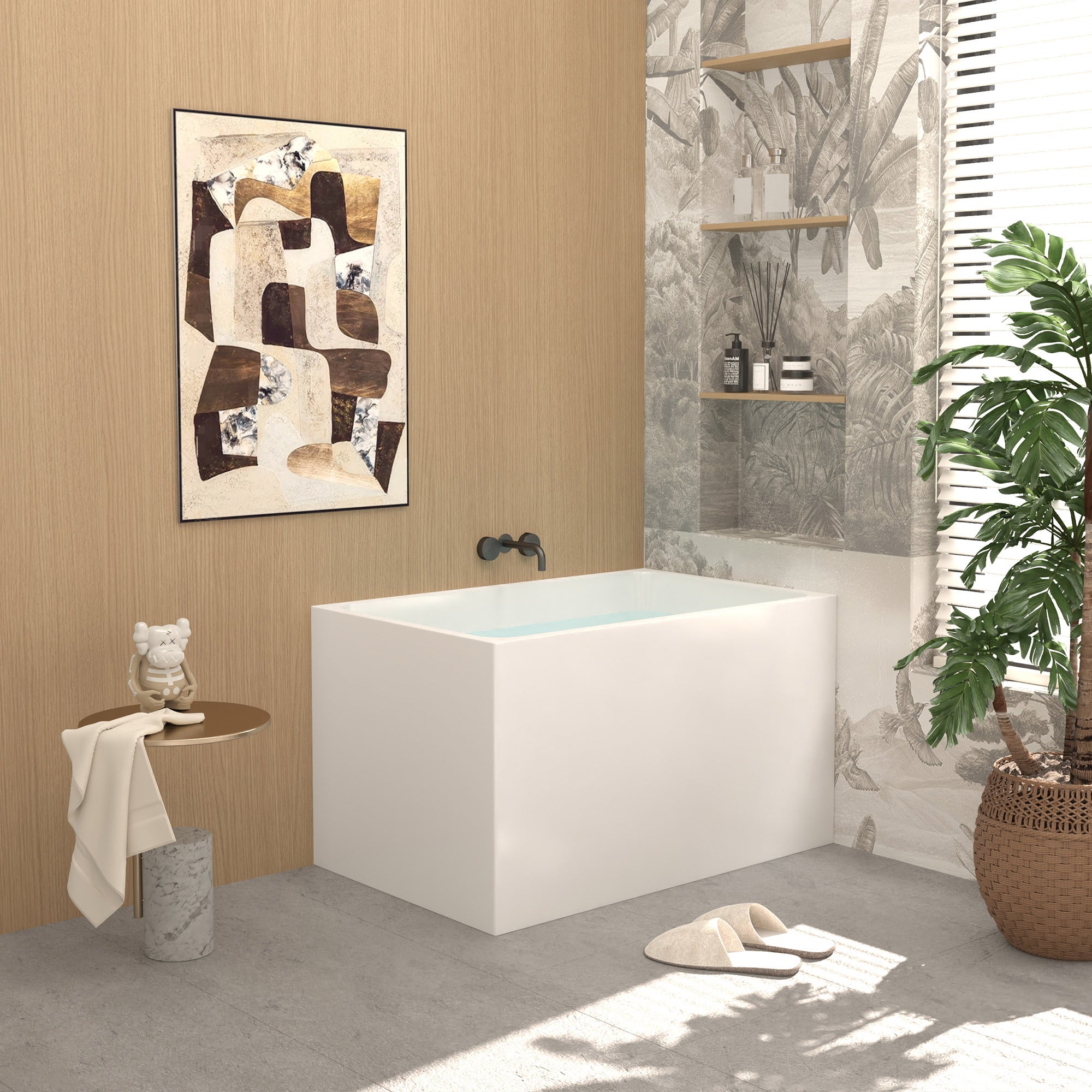 KZG 43 in. gloss white acrylic freestanding soaking bathtub with chrome drain — image 5