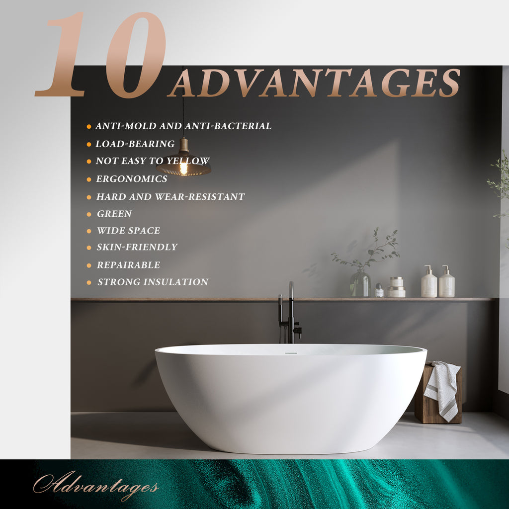 KZG matte white oval freestanding soaking bathtub with thick edge — image 6