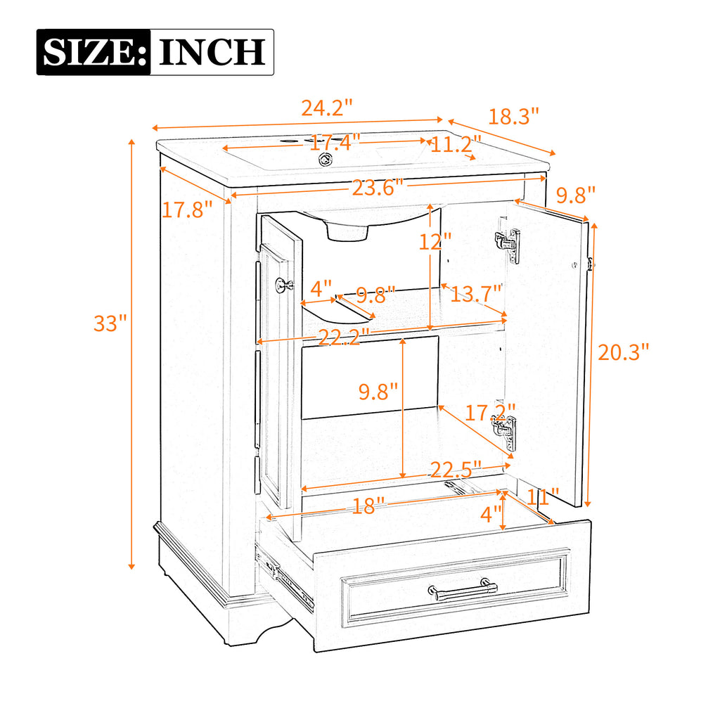 KZG 24-inch modern green bathroom vanity with ceramic sink and soft-closing doors — image 3