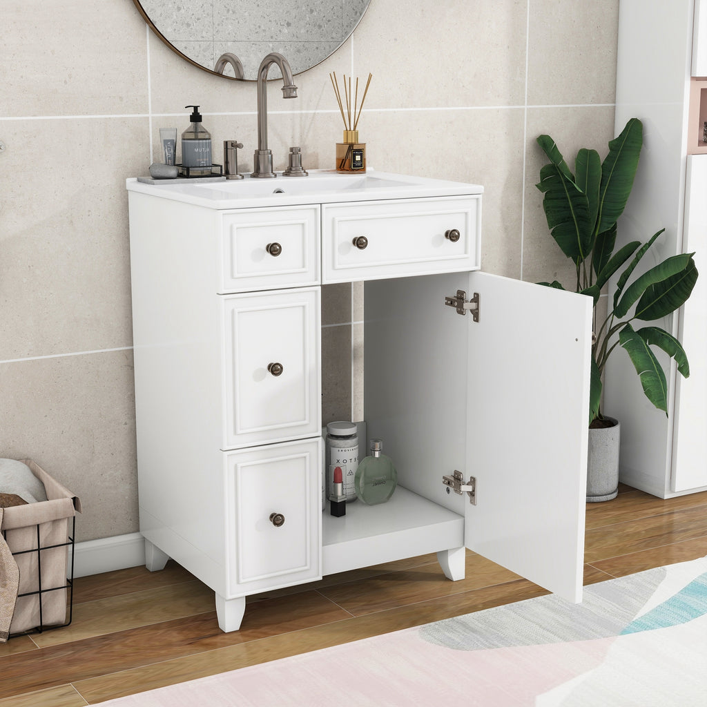 KZG 24-inch white transitional bathroom vanity cabinet with ceramic sink — image 4
