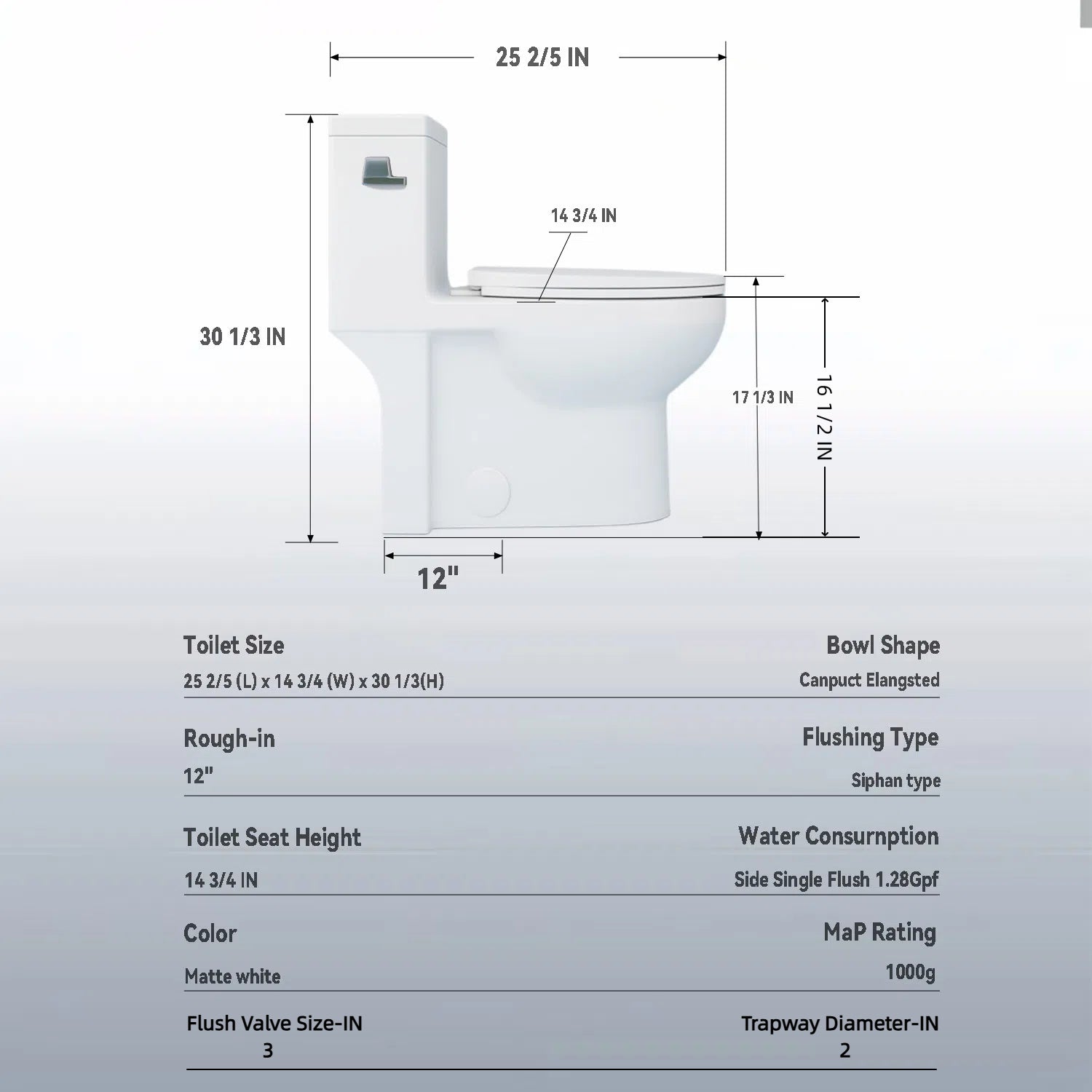 KZG gloss white elongated one-piece toilet with ADA comfort height — image 3
