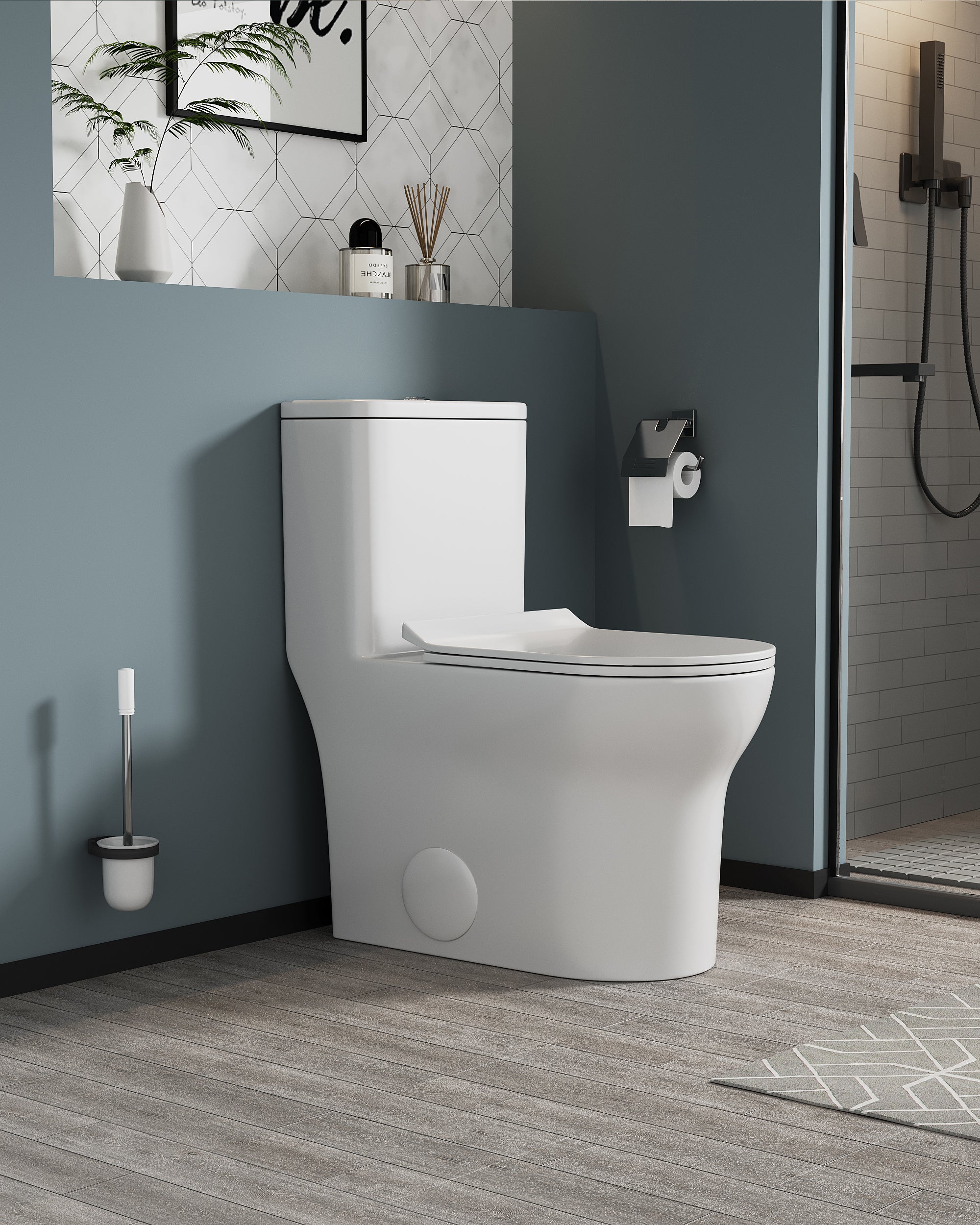 KZG elongated comfort height one-piece toilet in white ceramic with soft close seat — image 5