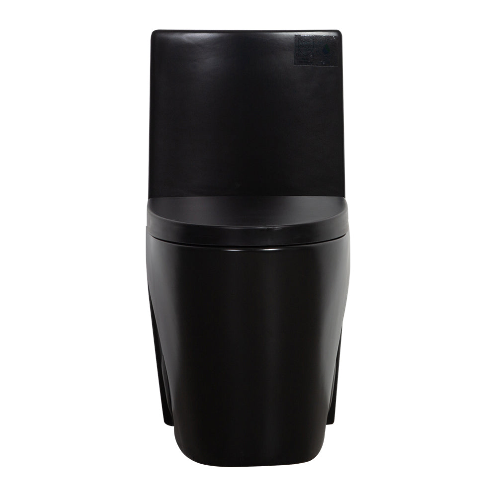 KZG one-piece elongated comfort height toilet in black ceramic with dual-flush and soft-closing seat — image 7