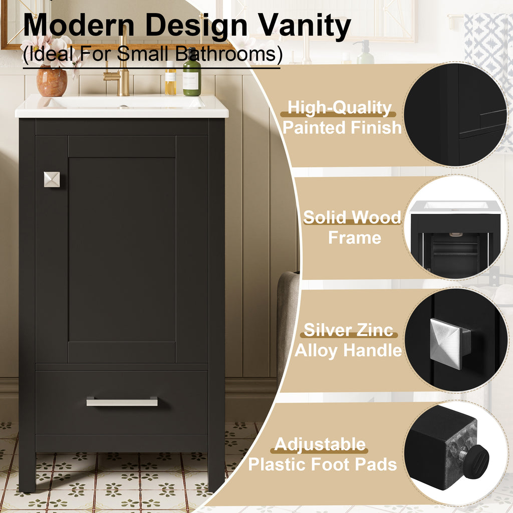 Black modern bathroom vanity with ceramic sink and soft-close drawers — image 6