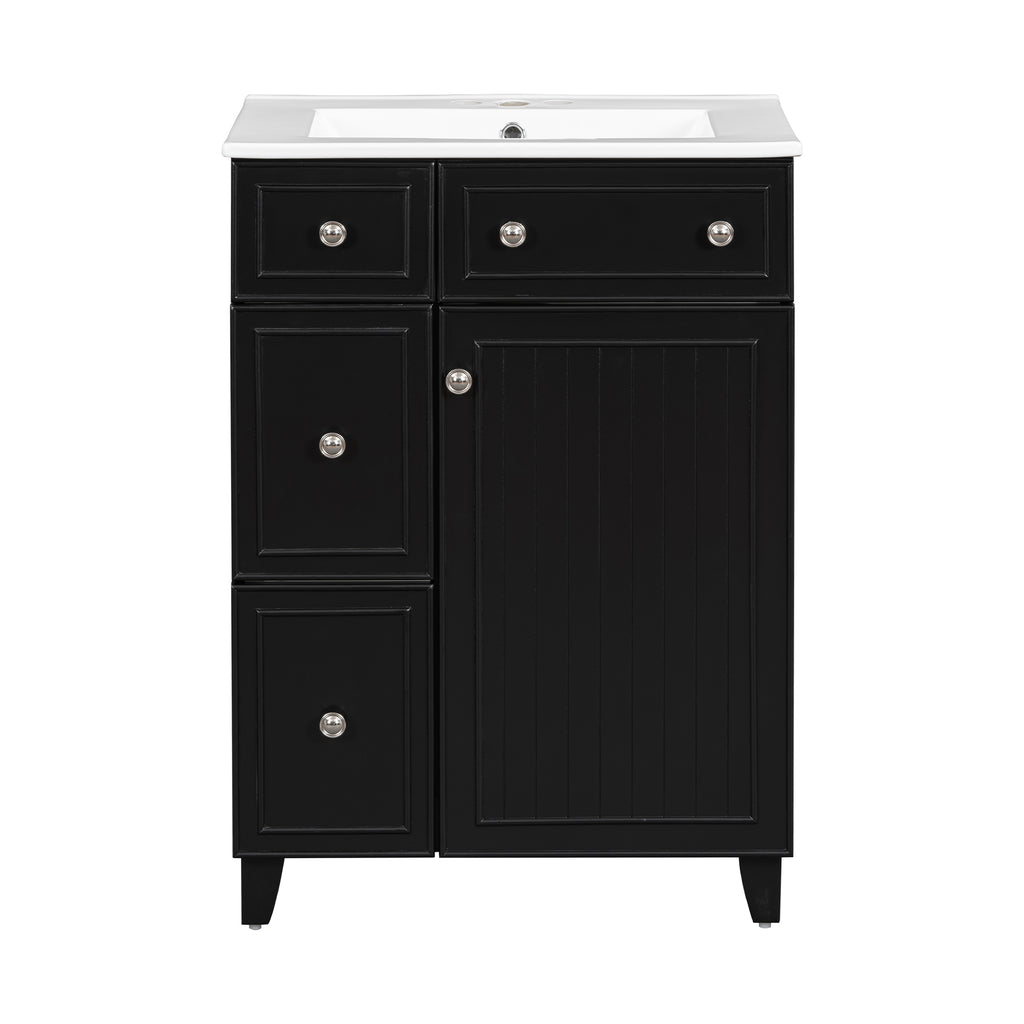 KZG 24-inch black transitional bathroom vanity cabinet with ceramic sink — image 1