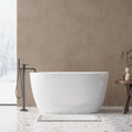 KZG 47-inch gloss white acrylic freestanding oval bathtub with chrome overflow and pop-up drain — image 2