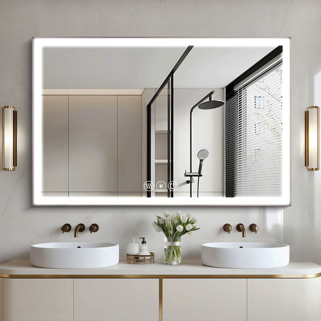 KZG modern LED bathroom vanity mirror, 48x32 in., silver aluminum frame with beveled lights and anti-fog coating — image 5