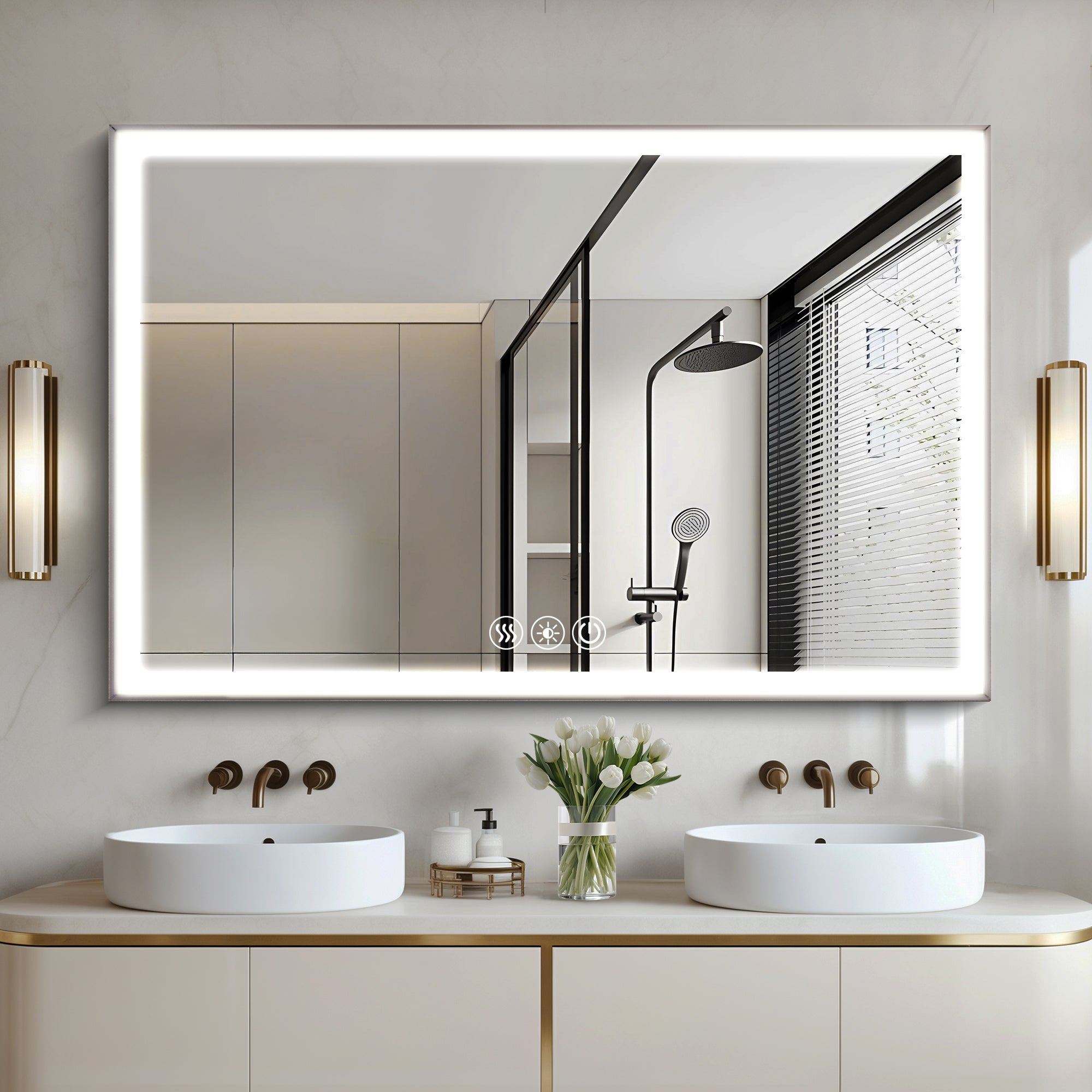 KZG modern LED bathroom vanity mirror, 48x32 in., silver aluminum frame with beveled lights and anti-fog coating — image 5
