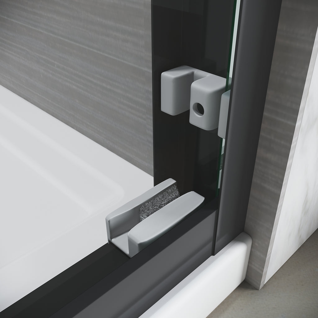Matte black semi-frameless sliding shower door with clear tempered glass — image 2