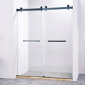KZG 56-60 in. frameless double sliding shower door in matte black with 8mm tempered clear glass — image 1
