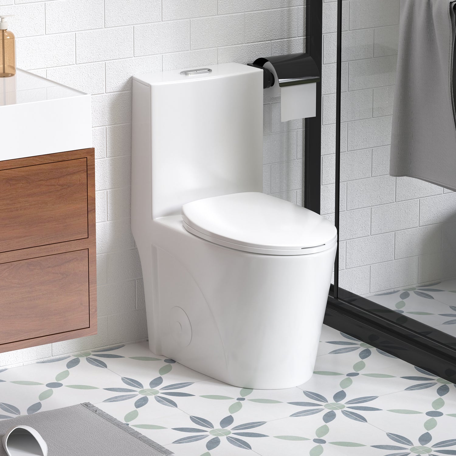 KZG Glossy White Tornado one-piece toilet with dual flush and soft-close seat in ADA height — image 2