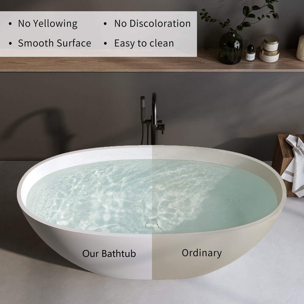 KZG matte white oval freestanding soaking bathtub with thick edge — image 7