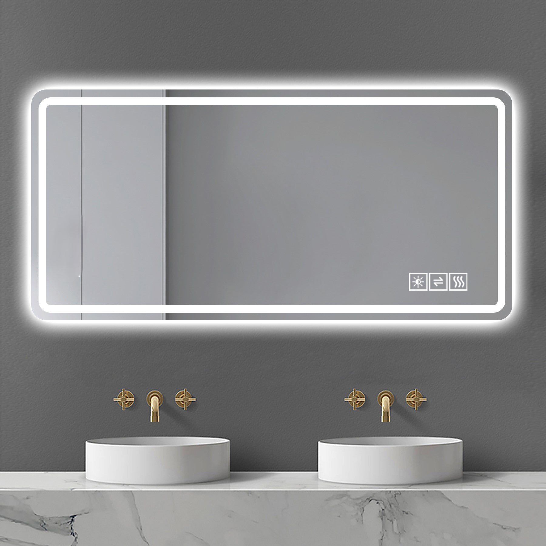 KZG 28x60 inch LED dimmable vanity mirror with anti-fog tempered glass in silver — image 4