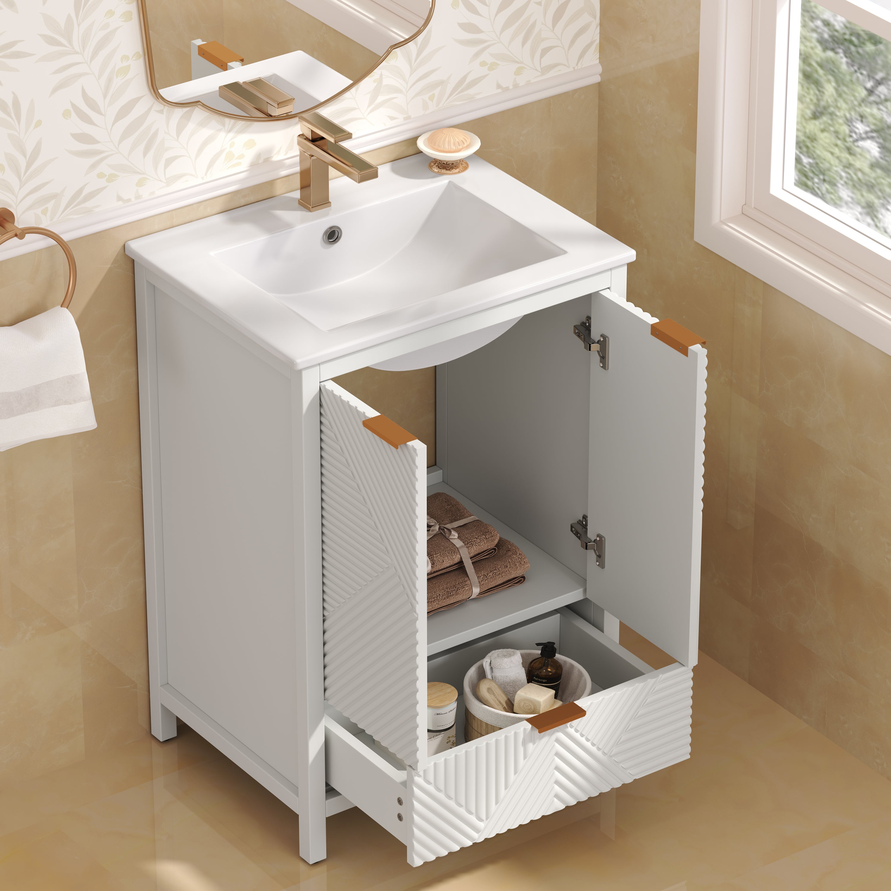 KZG 24-inch modern white bathroom vanity with ceramic undermount sink and soft-close drawer — image 5