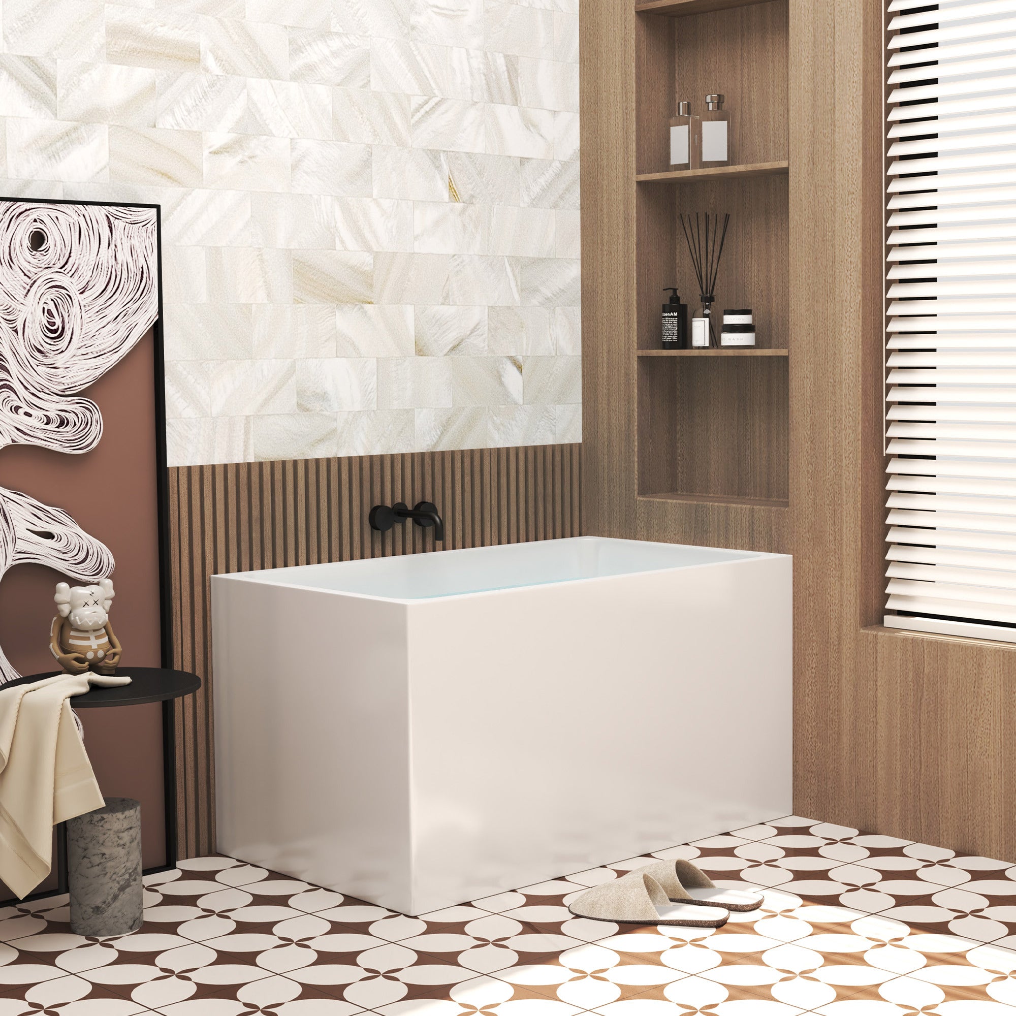 KZG 47-inch gloss white acrylic freestanding soaking tub with built-in seat and chrome fixtures — image 6