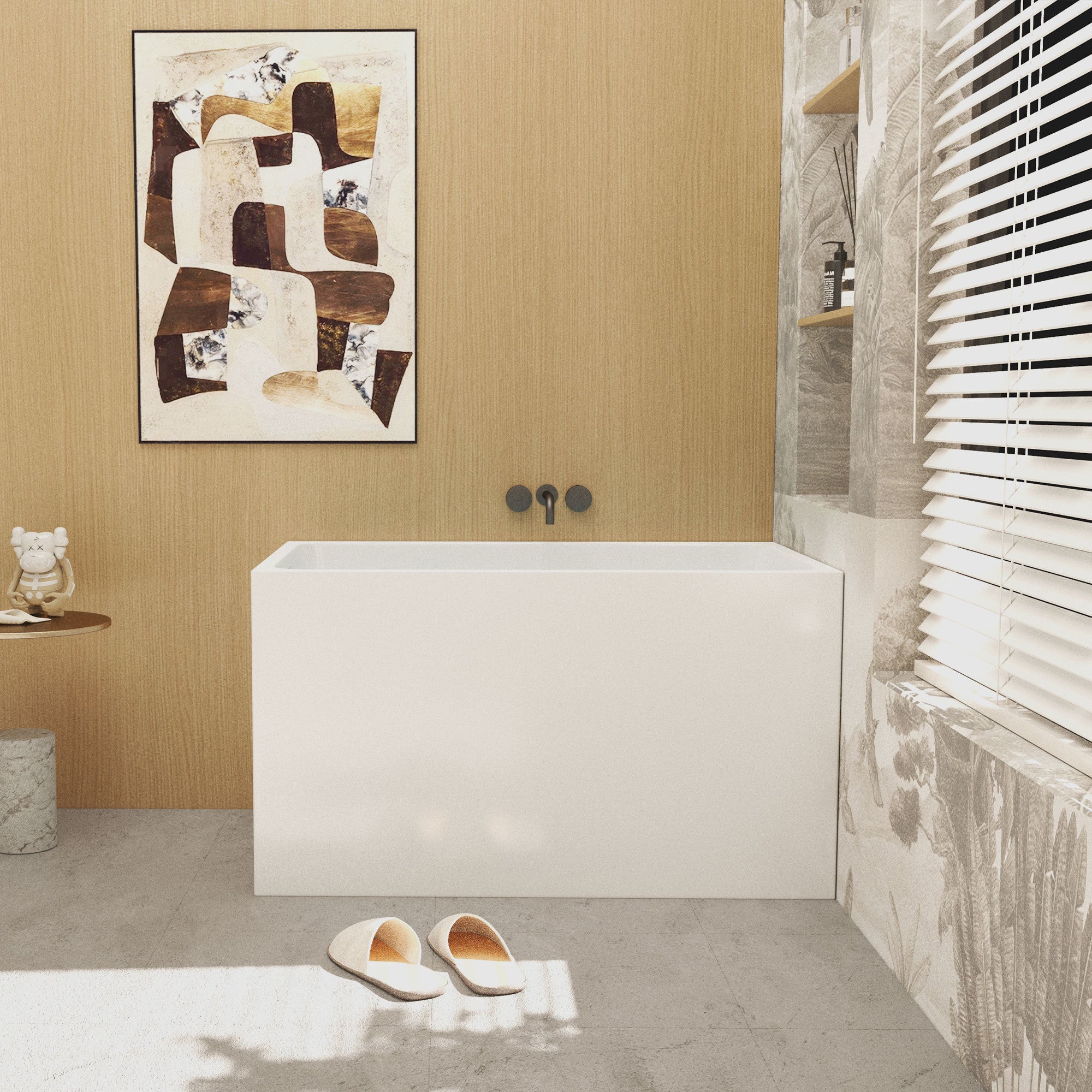 KZG 43 in. gloss white acrylic freestanding soaking bathtub with built-in seat and chrome hardware — image 4