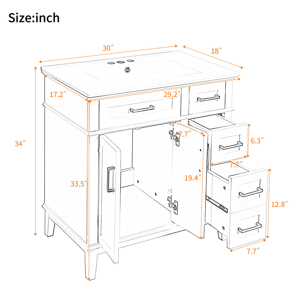 KZG 30-inch modern light green bathroom vanity with ceramic sink and soft-close doors — image 3