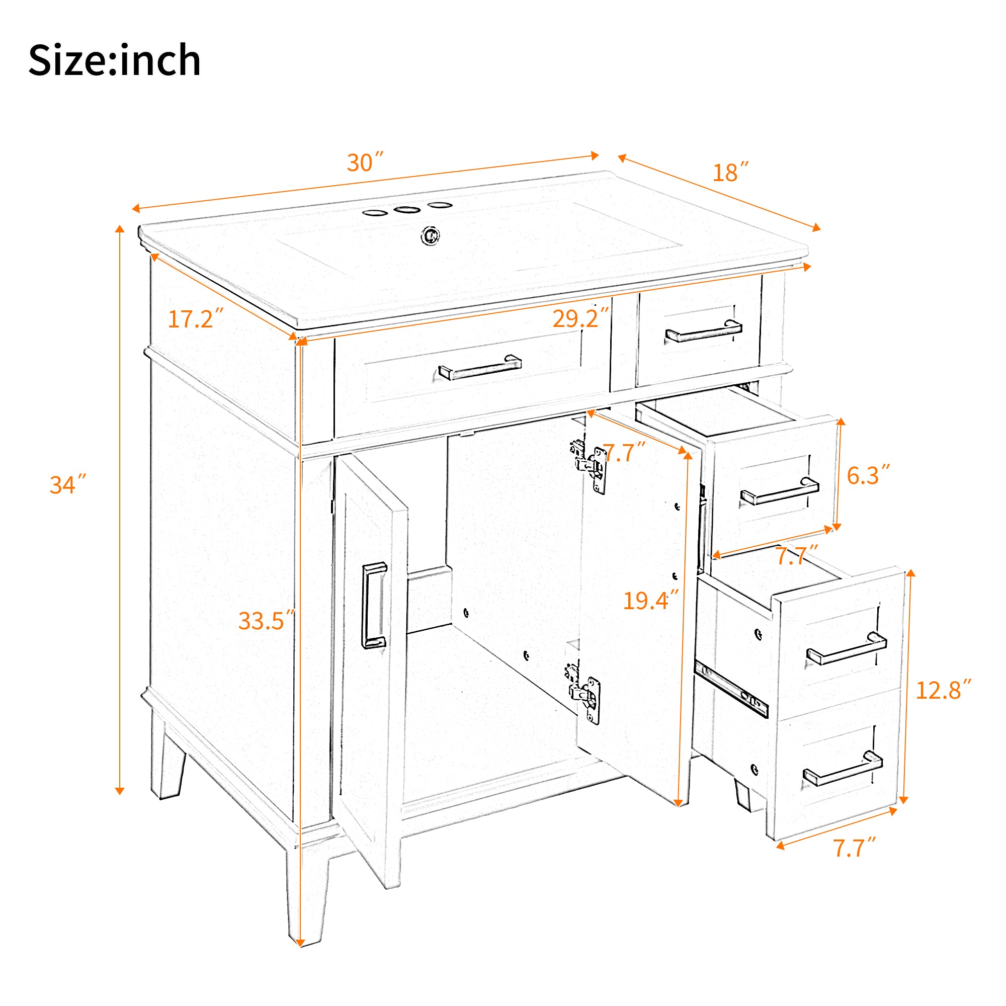 KZG 30-inch modern light green bathroom vanity with ceramic sink and soft-close doors — image 3