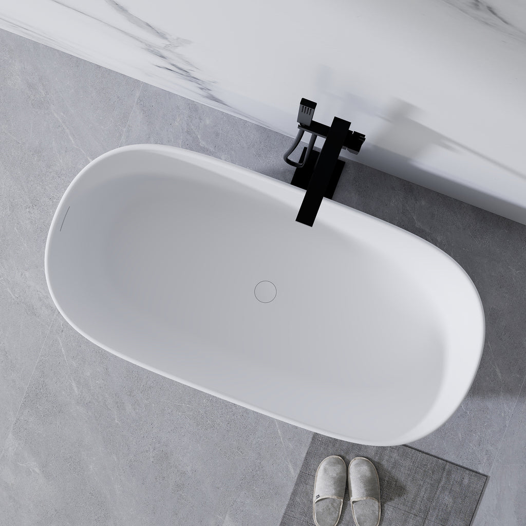 KZG 51 inch freestanding soaking bathtub in matte white solid surface — image 3