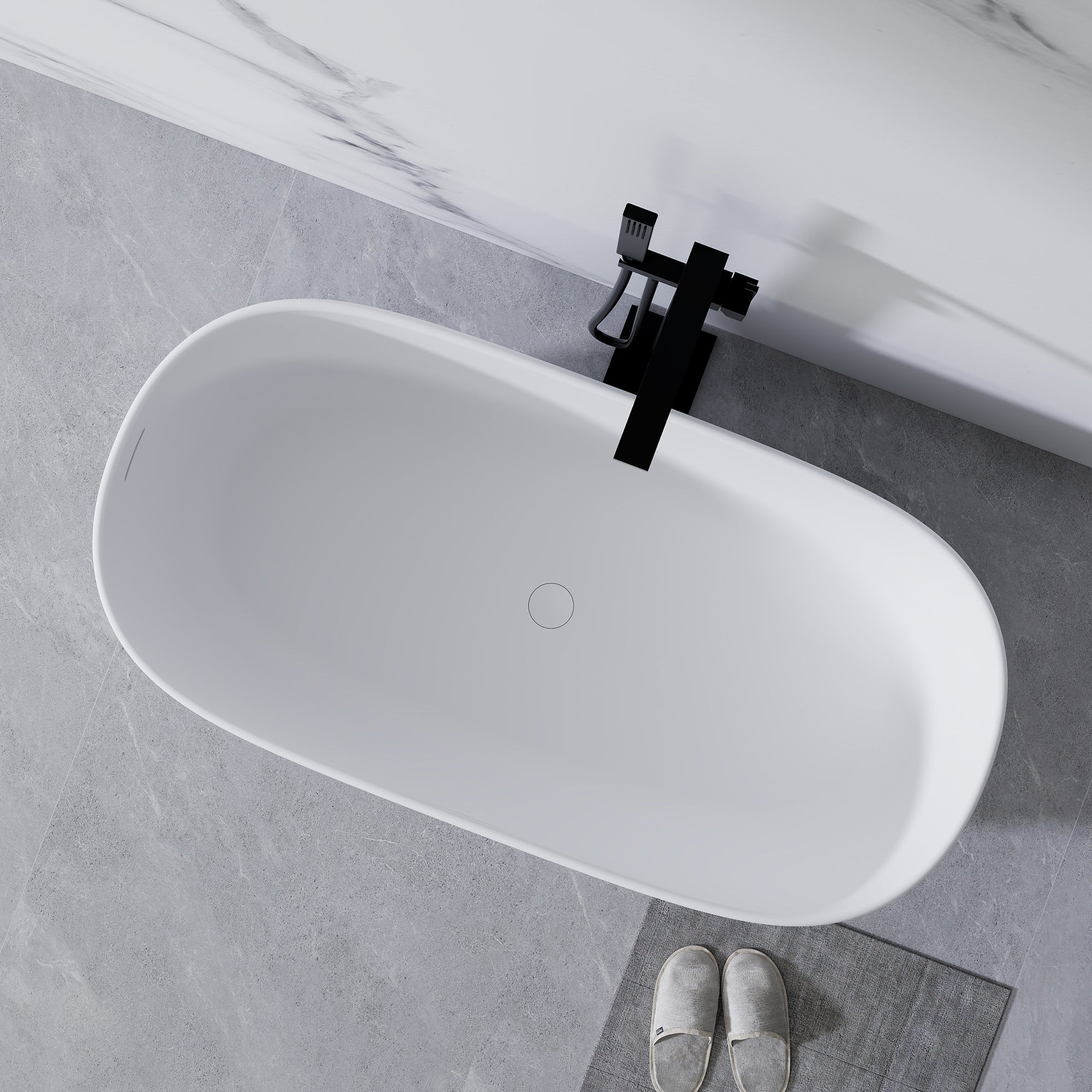 KZG 51 inch freestanding soaking bathtub in matte white solid surface — image 3