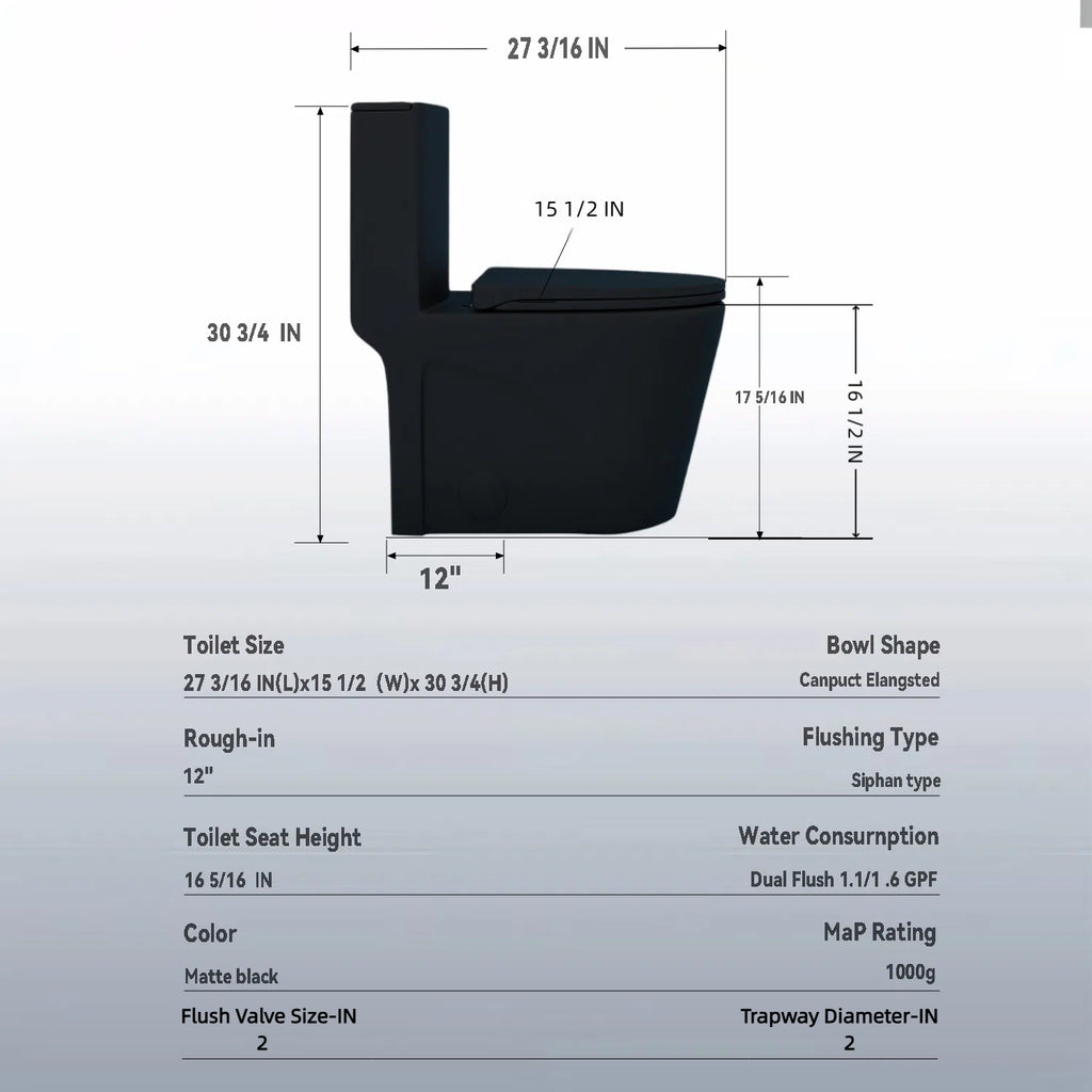 KZG matte black one-piece ceramic toilet with Tornado Flush and dual flush system — image 3